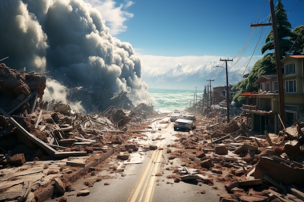 Miasto zniszczone przez potężne trzęsienie ziemi Generative AI
