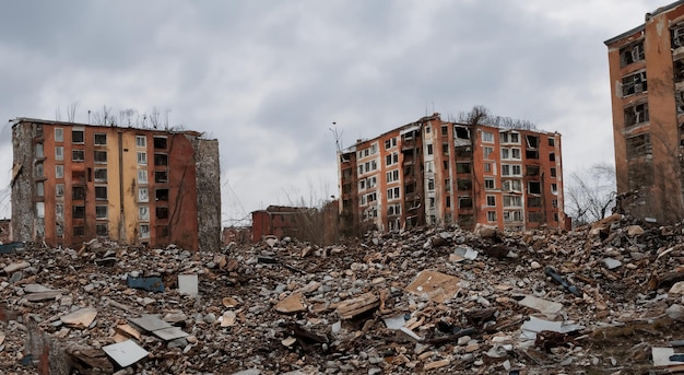 Miasto zniszczone przez trzęsienie ziemi w ruinach do zniszczeniawojna lub trzęsienie ziemi