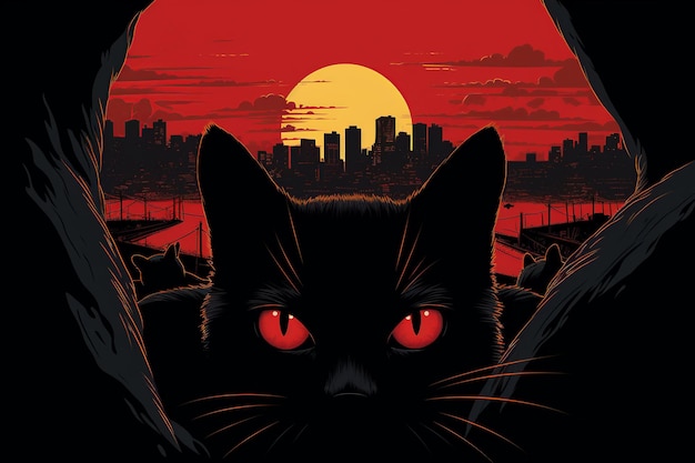 Midnight Prowlers VividEyed Black Cats Over City Glow