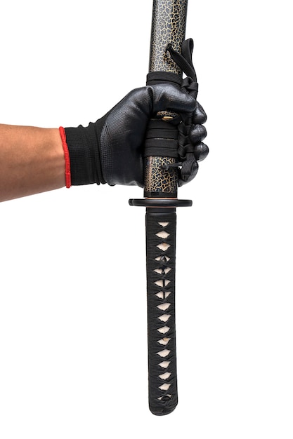 Miecz, nóż na rękę z czarną rękawiczką