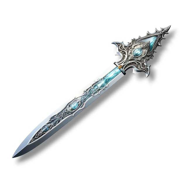 miecz umieszczony na białym tle w stylu realistycznej grafiki fantasy