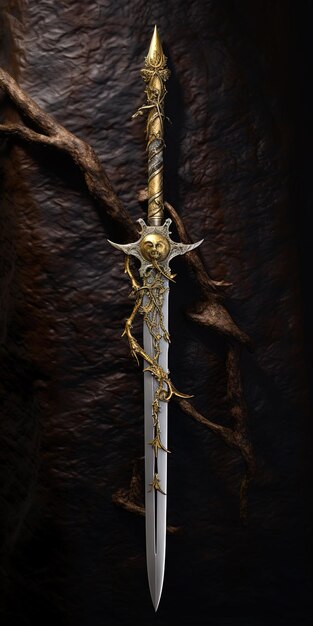 Zdjęcie miecz ze złotą uchwytką i czaszką na nim