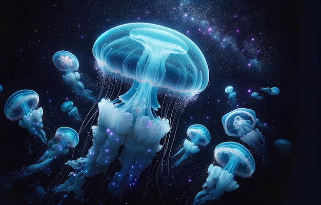 Międzygwiezdna podróż meduz galaktyczną podwodną scenę rozważania o istnieniu