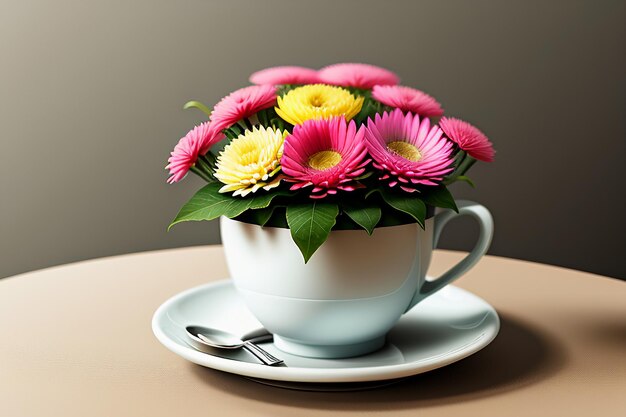 Zdjęcie międzynarodowy dzień kawy pyszna kawa i piękne kwiaty romantyczne tapety w tle