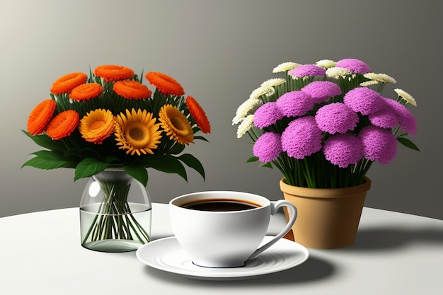 Międzynarodowy dzień kawy Pyszna kawa i piękne kwiaty romantyczne tapety w tle