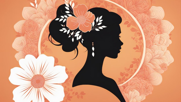 Zdjęcie międzynarodowy dzień kobiet kwiatowy tło karty powitalnej z piękną kobiecą twarzą