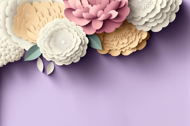Międzynarodowy dzień kobiet Papierowe kwiaty na fioletowym tle tworzą za pomocą technologii generatywnej AI