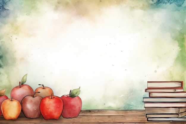 międzynarodowy dzień nauczyciela z książkowym jabłkiem i tablicą w stylu koloru wody w tle