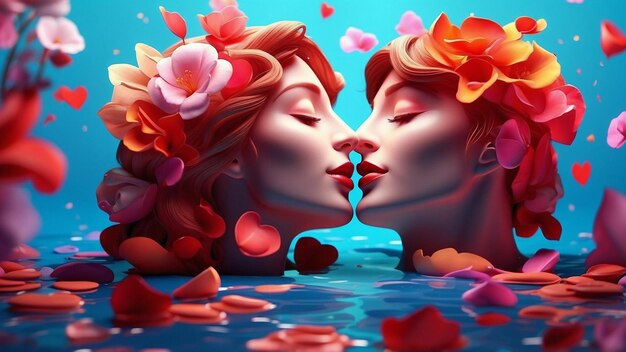 Międzynarodowy Dzień Pocałunków Szablon Tło w stylu kreskówek z żywymi, jasnymi kolorami