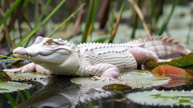 Międzynarodowy Dzień Świadomości Albinizmu Krokodyl albino w przyrodzie genetyczna cecha wyglądu niepodobna do wszystkich innych