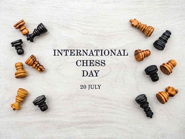 Zdjęcie międzynarodowy dzień szachowy. piękna karta.