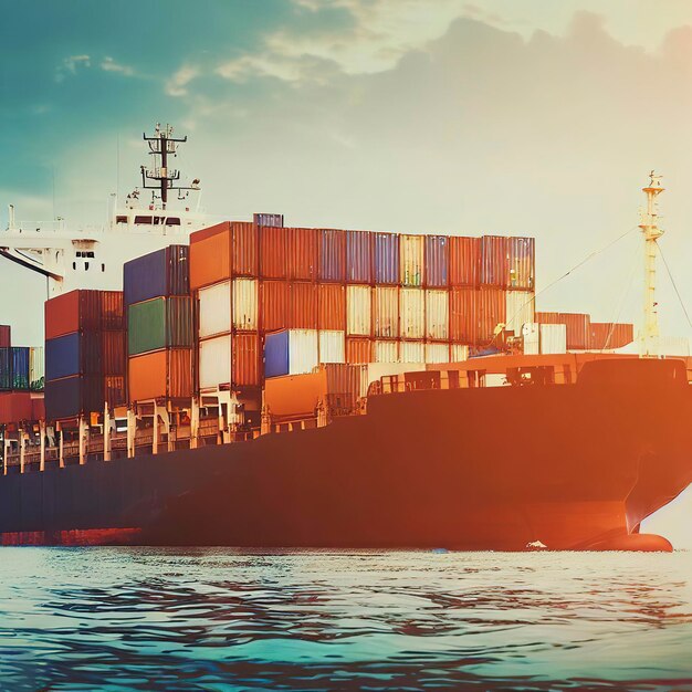 Międzynarodowy statek towarowy kontenerowy w porcie Transport towarowy Wysyłka