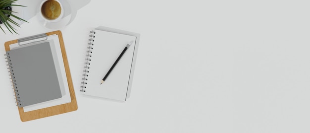 miejsce do pracy w minimalistycznym stylu białe biurko z notatnikami miejsce na kopię ołówka do wyświetlania produktu