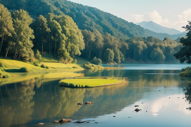 Miejsce odpoczynku Krajowe miejsce malownicze 5A Zielona góra Czysta Zielone jezioro słodkowodne naturalne krajobrazy
