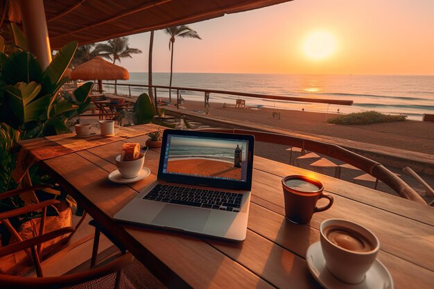 Miejsce pracy freelancerów na plaży generatywne ai