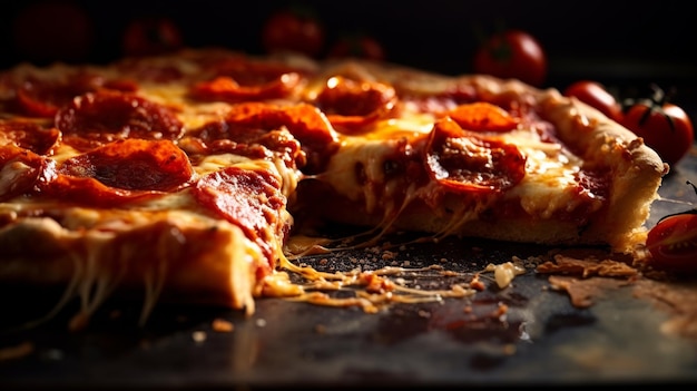 Miejscowa rozkosz żywa zbliżenie błyszczącego kawałka pizzy Pepperoni