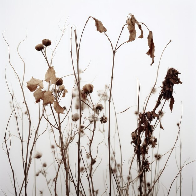 Zdjęcie miękka, ciepła kolorowa fotografia wyschłej rośliny