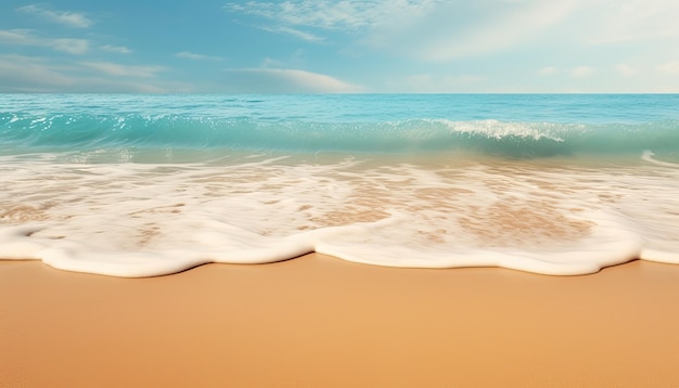 Miękka fala morza na piaszczystej plaży z niebieskim tłem