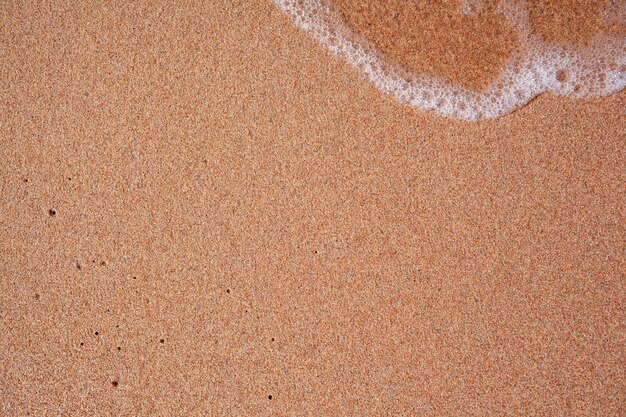 Miękka fala płynie po piaszczystym brzegu w letni dzień. Pusta przestrzeń może być używana jako tło