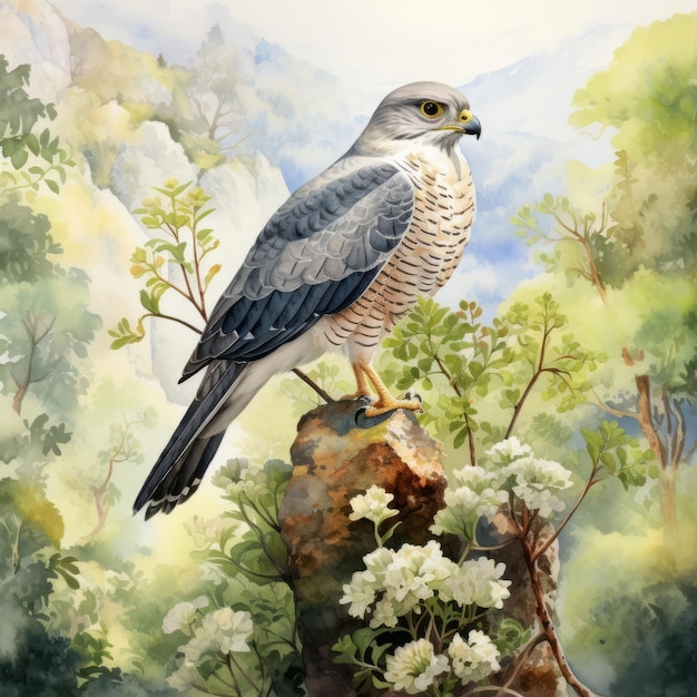 Miękka ilustracja akwarelowa Finch Levant Sparrowhawk w przyrodzie