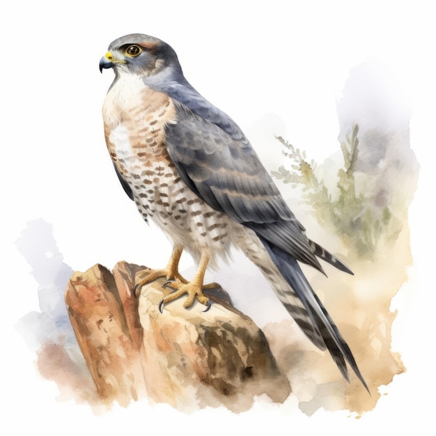 Miękka ilustracja akwarelowa kurczaka Levant Sparrowhawk w przyrodzie