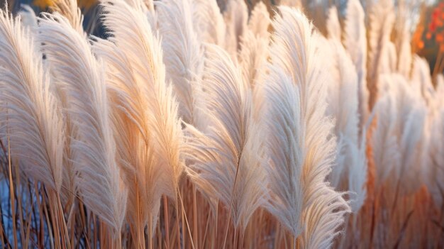 Miękka roślinność na abstrakcyjnym naturalnym tle Selloan cortaderia Trawa pampasowa z suchym trzciną w stylu boho Generative AI