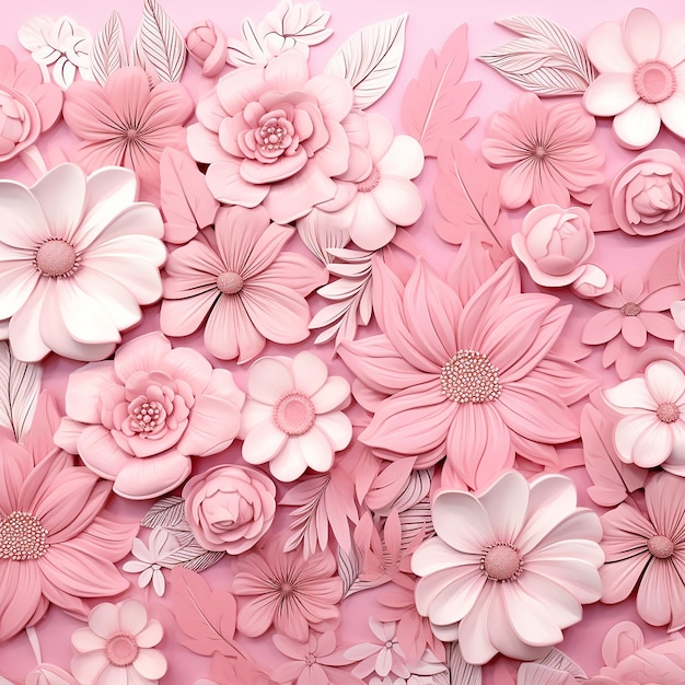 Miękki pastelowy różowy malowany kwiatowy bezszwowy wzór generatywny ai