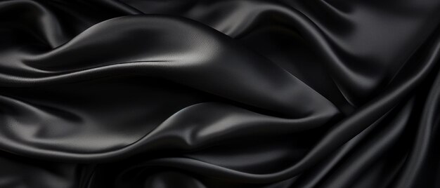 Miękkie fale luksusowego czarnego jedwabiu o gładkiej teksturze