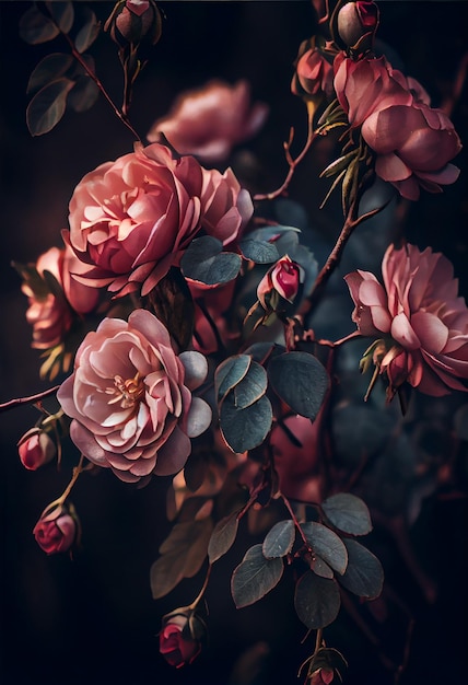 Miękkie i marzycielskie estetyczne tło kwiatu róży wygenerowane przez generatywną sztuczną inteligencję