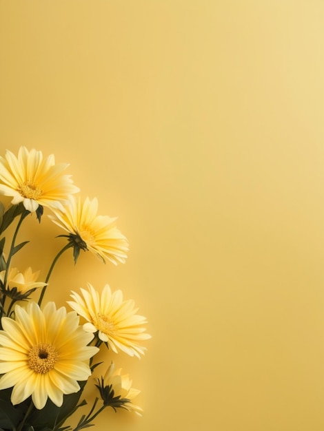 miękkie jasnożółte kwiaty z pustą przestrzenią na górnej stronie żółte tło