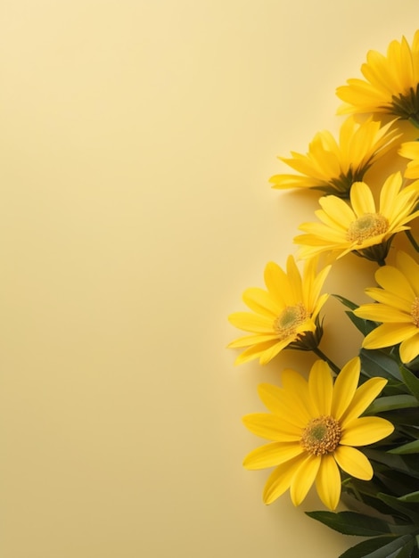miękkie jasnożółte kwiaty z pustą przestrzenią na górnej stronie żółte tło