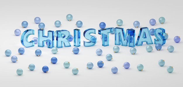 Miękkie niebieskie szkło w stylu Christmas znak nastroju Party Modern Minimal New Year Concept 3D renderowania ilustracji