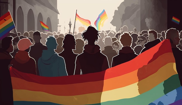 Miesiąc dumy Flaga LGBT i zróżnicowana grupa ludzi Generative ai