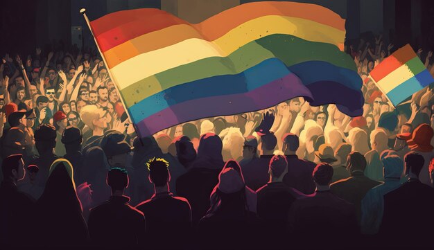 Miesiąc dumy Flaga LGBT i zróżnicowana grupa ludzi Generative ai