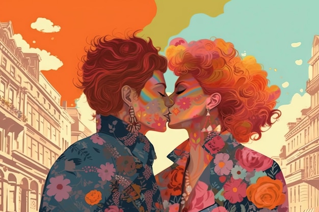 Miesiąc i dzień dumy miłość podbija wszystko Kolory społeczności LGBT całują abstrakcyjną koncepcję ilustracyjną generatywną ai