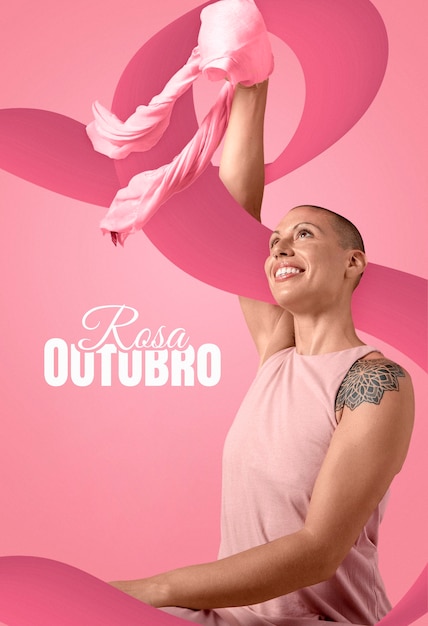 Miesiąc świadomości o raku piersi z tekstem outubro rosa