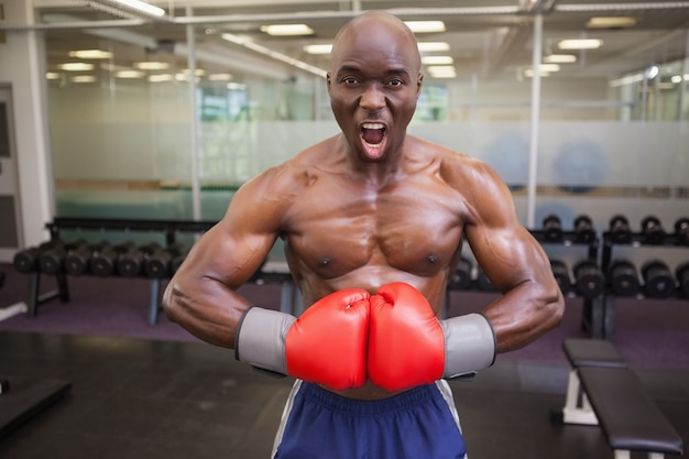 Mięśniowy bokser napina mięśnie w zdrowie klubie