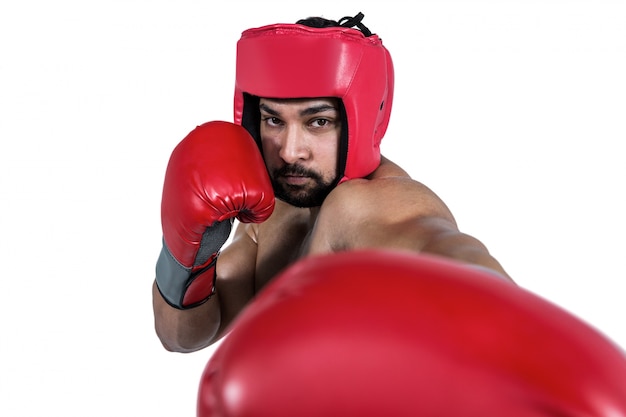 Mięśniowy mężczyzna boks w rękawiczkach