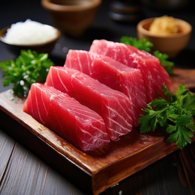 Mięso z tuńczyka w kolorze czerwono-różowym, idealne do sushi i grillowania