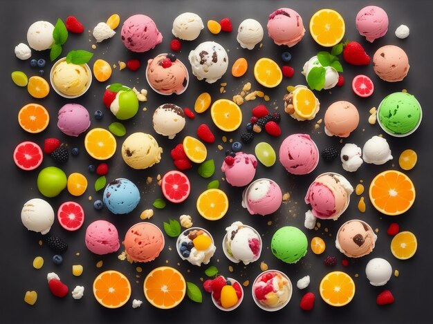 Mieszane lody owocowe Generatywna ilustracja AI