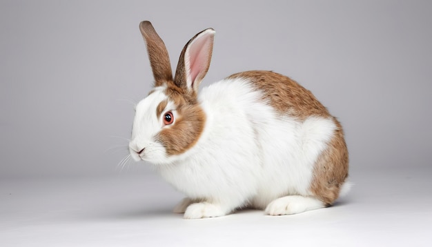 Mieszanie brązowo-białego królika na białym tle z ścieżką wycinania królika wielkanocnego