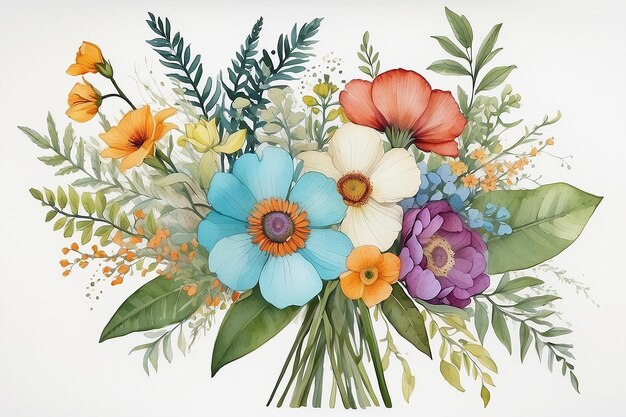 Mieszany media kwiatowy projekt letni bukiet kwiatów z sztuką botaniczną