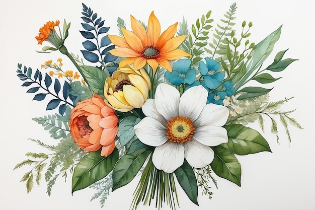 Mieszany media kwiatowy projekt letni bukiet kwiatów z sztuką botaniczną