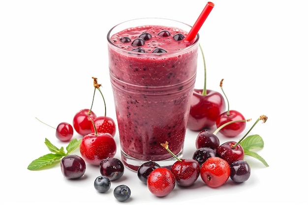 Mieszany smoothie z wiśni na białym tle