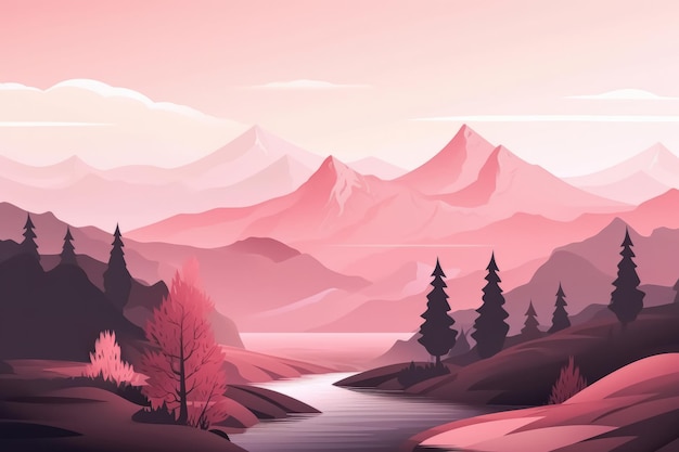 Mieszkanie styl abstrakcyjne minimalistyczne estetyczne góry krajobraz tło różowe odcienie kolorów