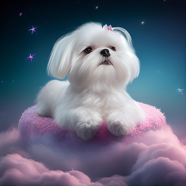 Migawka uroczego psa na niebie w chmurach Generacyjna sztuczna inteligencja