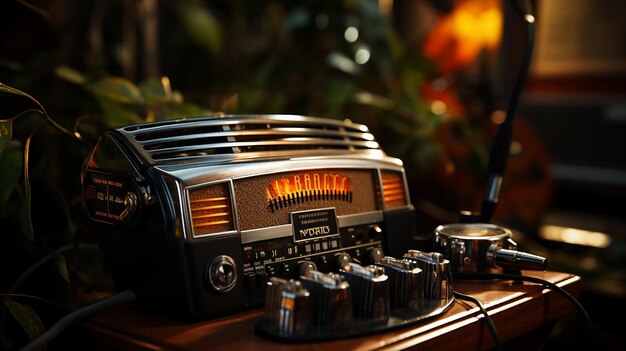 Zdjęcie mikrofon i słuchawki i stare radio w stylu retro