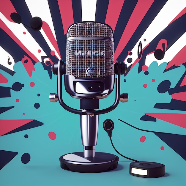 Mikrofon z notatką i melodią muzyki Ilustracja wektorowa Głos Głos i nagrywanie Płaski styl kreskówki Odpowiedni dla strony docelowych Web Banner Flyer Sticker Tapeta Karta Tło