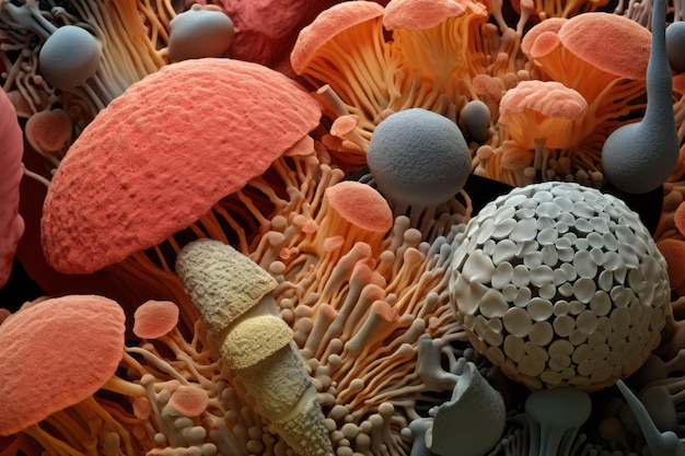 Mikroskop bakterii grzybów koncepcja badań medycznych i naukowych kolorowa kolorgeneratywna ai
