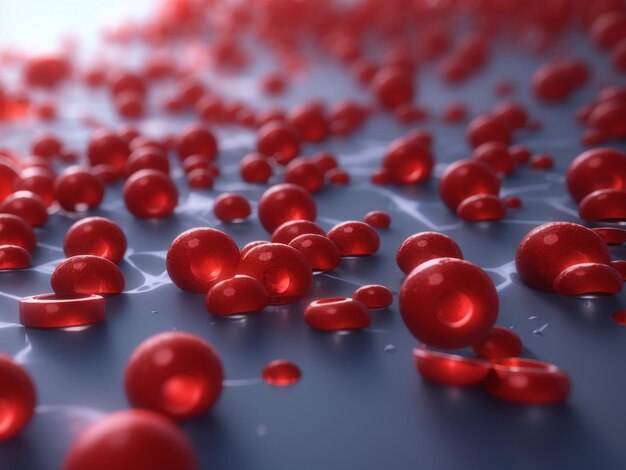 Zdjęcie mikroskopiczne cuda 3d przedstawienie czerwonych krwinek w żyłach z szczegółami